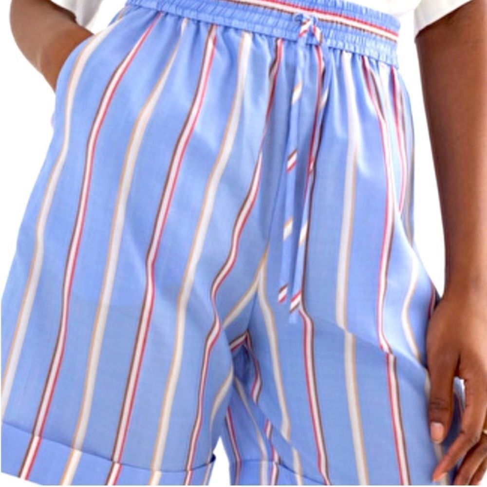 Ladies & Other Stories Blue Striped High Rise Lyocell Drawstring Shorts Size 6